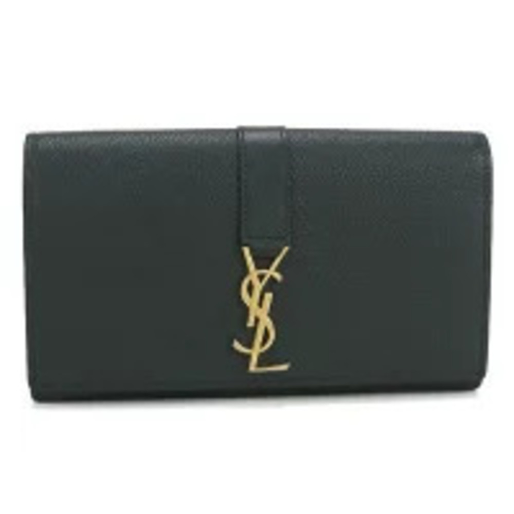 Saint Laurent Long Wallet Bi fold Flap Leather Green